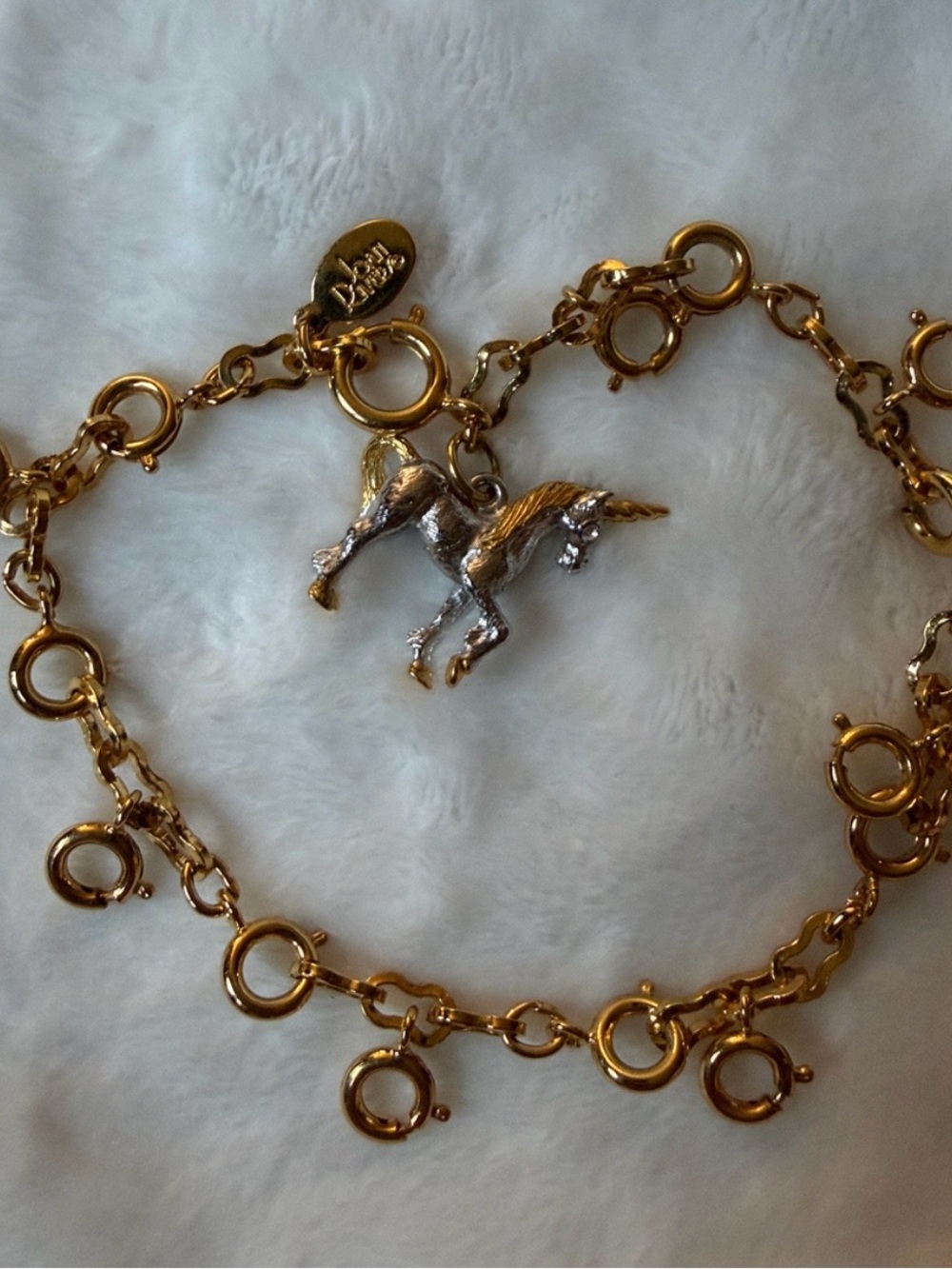 Vintage Joan Rivers Multi-Spring Ring Charm Bracelet with Two Toned Unicorn